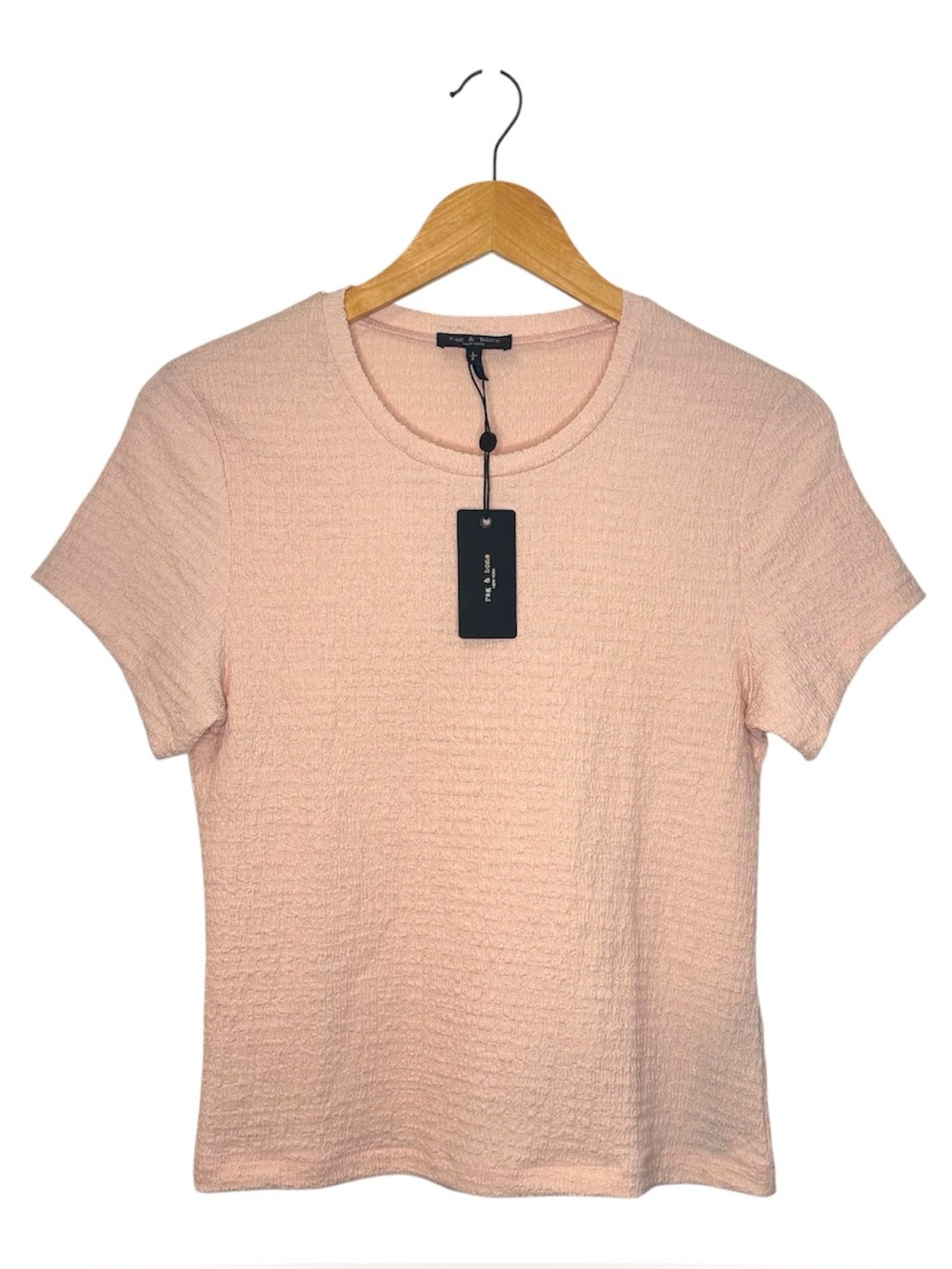 Rag & Bone Lou Dusty Blush Pink Short Sleeve Puckered Textured Crewneck Top